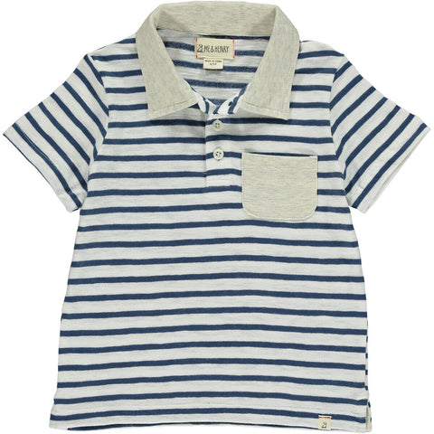 Me & Henry Navy & White Stripe S/S Polo Shirt