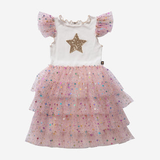 Petite Hailey Leah Layered Tutu Dress - Star Peach