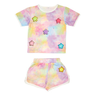 Mini Dreamers Galaxy Stars Tie Dye Top And Shorts Set