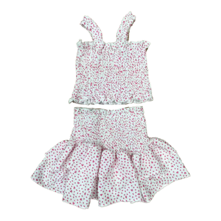 Tweenstyle, Tweenstyle by Stoopher Mini Hearts Smocked Crop Top and Tiered Skirt Set - Basically Bows & Bowties