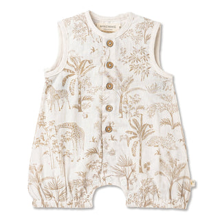 Makemake Organics Sleeveless Bubble Romper - Wild Tropics