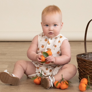Makemake Organics Sleeveless Bubble Romper - Mandarin