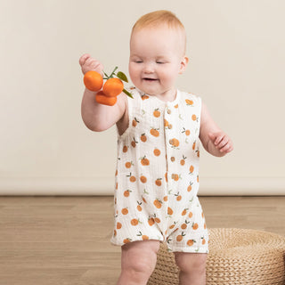 Makemake Organics Sleeveless Bubble Romper - Mandarin