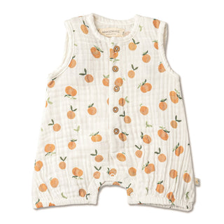 Makemake Organics Sleeveless Bubble Romper - Mandarin