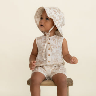 Makemake Organics Sleeveless Bubble Romper - Wild Tropics