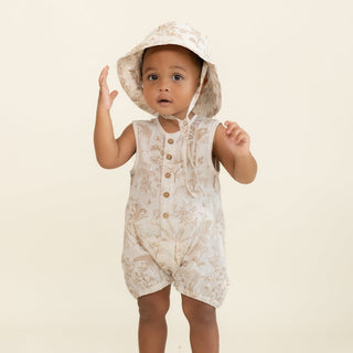 Makemake Organics Sleeveless Bubble Romper - Wild Tropics
