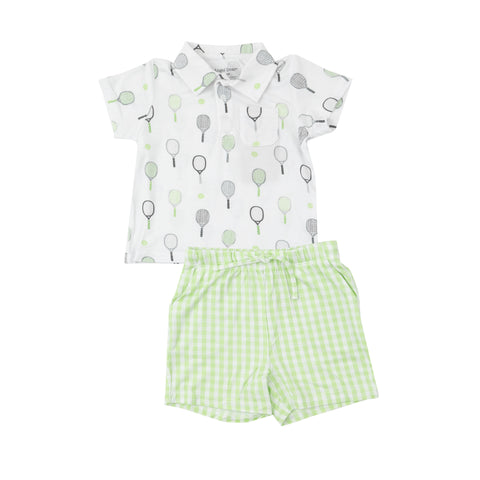 Angel Dear Polo Shirt & Short Set - Mini Green Gingham