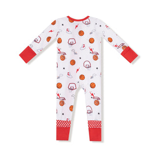 Angel Dear 2 Way Zipper Romper - Basketball
Children's onesie with sports-themed print on a white background