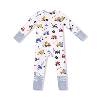 Angel Dear 2 Way Zipper Romper - Crayon Construction
Baby onesie with construction vehicle pattern on a white background