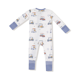 Angel Dear 2 Way Zipper Romper - Zooming Golf Carts
Baby onesie with car pattern on a white background