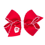 Wee Ones, Embroidered Moonstitch Grosgrain Hair Bow on Clippie - Santa on Red - Basically Bows & Bowties