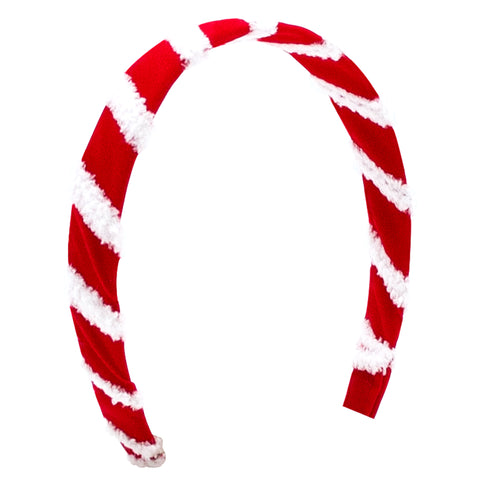 Wee Ones, Red w/White Faux Fur Edge Velvet Wrapped Hard Headband - Basically Bows & Bowties