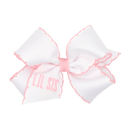 Wee Ones Moonstitch Embroidered Lil Sis Medium Hair Bow on Clippie