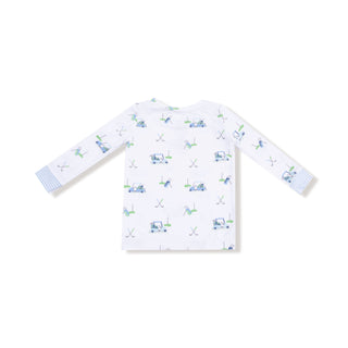 Angel Dear Long Sleeve Loungewear Set - Baby Golf Carts Blue
Children's long-sleeve shirt with vehicle pattern on a white background