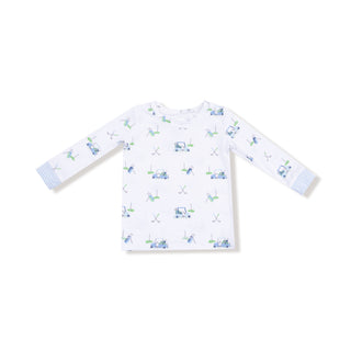 Angel Dear Long Sleeve Loungewear Set - Baby Golf Carts Blue
Children's long-sleeve shirt with car pattern on a white background