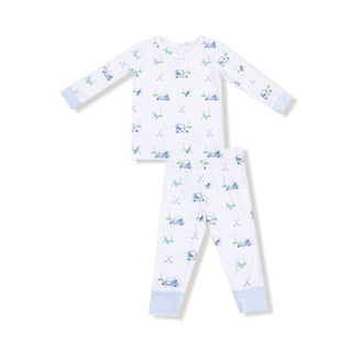 Angel Dear Long Sleeve Loungewear Set - Baby Golf Carts Blue
Children's pajama set with car pattern on a white background