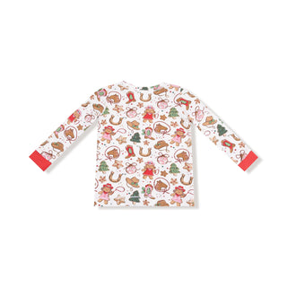 Angel Dear Long Sleeve Loungewear Set - Cowgirl Christmas
Long-sleeve shirt with Christmas-themed pattern on a white background