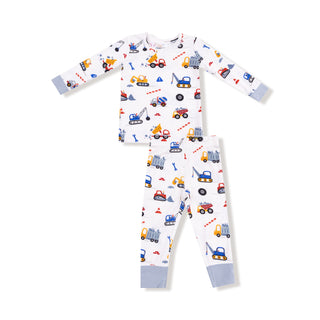 Angel Dear Long Sleeve Loungewear Set - Crayon Construction 
Children's two piece with construction vehicle pattern on a white background