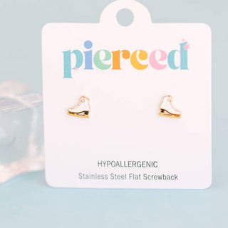 Pierced Co. Ice Skates Earrings
Gold heart-shaped earrings on a 'pierced' branded card with a light blue background
