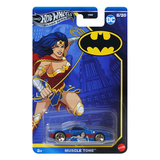 Muscle Tone Mattel Hot Wheels Batman Theme Collector Diecast - Silver Series Hot Wheels Wonder Woman toy car in packaging with DC logo