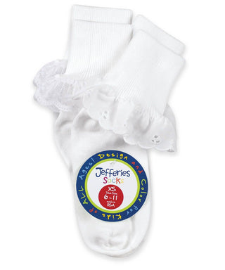 Jefferies Socks, Jefferies Socks Sisters Eyelet and Fancy Lace Turn Cuff Socks 2 Pair Pack - Basically Bows & Bowties