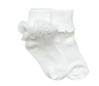 Jefferies Ruffle Lace and Ripple Edge Turn Cuff 2 Pack Sock Set White