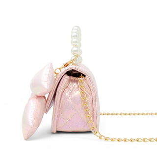 Zomi Gems Shiny Quilted Fluffy Bow Handbag - Pink
Pink handbag with a gold chain on a white background