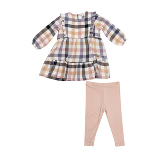 Angel Dear Ruffle Tiered Dress & Ribbed Legging Set - Harvest Plaid