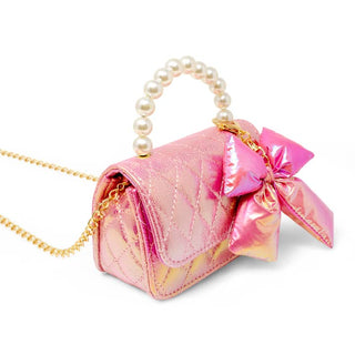 Zomi Gems Shiny Quilted Fluffy Bow Handbag - Hot Pink
