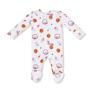 Angel Dear Footie with Zipper - Basketball
Baby onesie with basketball pattern on a white background