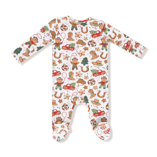 Angel Dear 2 Way Zipper Footie - Cowboy Christmas Cookies
Baby onesie with cowboy and horse pattern on a white background