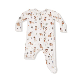 Angel Dear Footie with Zipper - Cowboy Dogs
Baby onesie with dog pattern on a white background