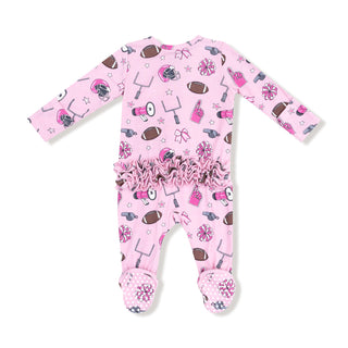 Angel Dear 2 Way Ruffle Back Zipper Footie - Game Day Pink