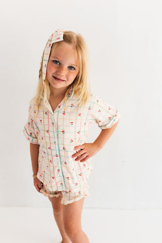 In My Jammers Cherry Grid Kids Button Up Short Set