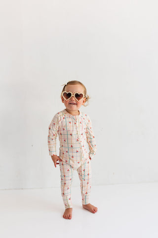 In My Jammers Cherry Grid Zipper Romper