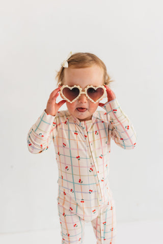 In My Jammers Cherry Grid Zipper Romper