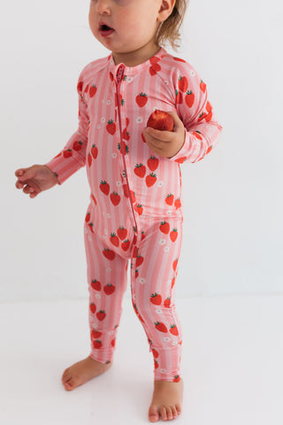 In My Jammers Red Strawberry Zipper Romper