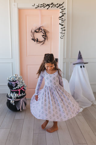 In My Jammers Ballerina Ghost Long Sleeve Twirl Dress