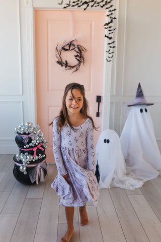 In My Jammers Ballerina Ghost Long Sleeve Twirl Dress