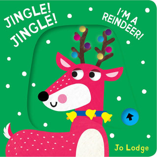 Jingle! Jingle! I’m a Reindeer!: A Pull Tab Book (Little Hands Big Fun) Board Book
Children's book cover with a reindeer illustration and text on a green background