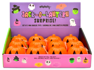Iscream Jack-O-Lantern Surprise Toy
Box of Jack-o'-lantern surprise toys with pumpkins and Halloween-themed stickers.