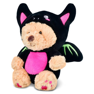 Iscream Batty Bear Plush
Plush toy bear in a black bat costume with pink interior and green accents on a white background