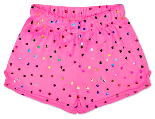 Iscream Bright Pink Foil Heart Plush Shorts