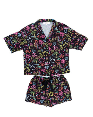 Sunshine Society Kids Silky Neon Girl Short Sleeve with Shorts Set