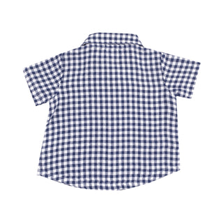 Angel Dear Button Down Polo & French Terry Shorts - Blue Gingham