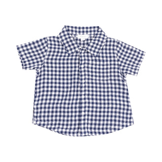 Angel Dear Button Down Polo & French Terry Shorts - Blue Gingham