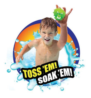 Master Toys Splash Fun Monster Water Ball
Child playing with a water balloon against a colorful background with 'Toss 'Em! Soak 'Em!' text.