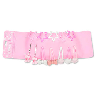 Iscream Hair Accessory Stocking Set
Set of pink hair accessories including headbands and clips on a pink case with star and bow designs.