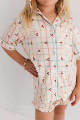 In My Jammers Cherry Grid Kids Button Up Short Set