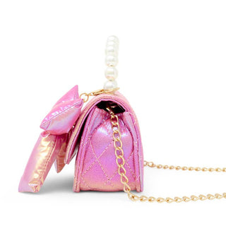 Zomi Gems Shiny Quilted Fluffy Bow Handbag - Hot Pink
Pink handbag with gold chain on a white background